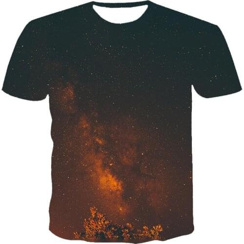 New T-shirt mens high-quality mens and womens T-shirt night starry sky short sleeve 3D printing pattern youth mens T-shirt