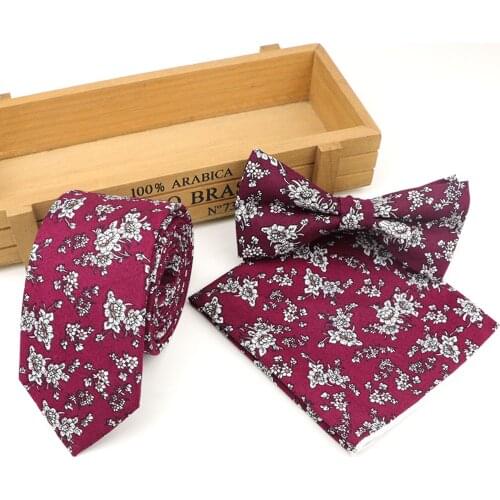 Cotton Neck Tie Set For Men Slim Tie Necktie Bowtie Handkerchief Papillon Devin Panlaque Wedding Bowties Cravat 3 pcs