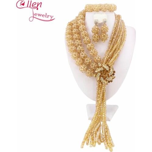 Hotest 2019 womens Jewelry Crystal Beads African Jewelry Set Negerian Wedding Necklace Bridal Jewelry Free Shipping N0075