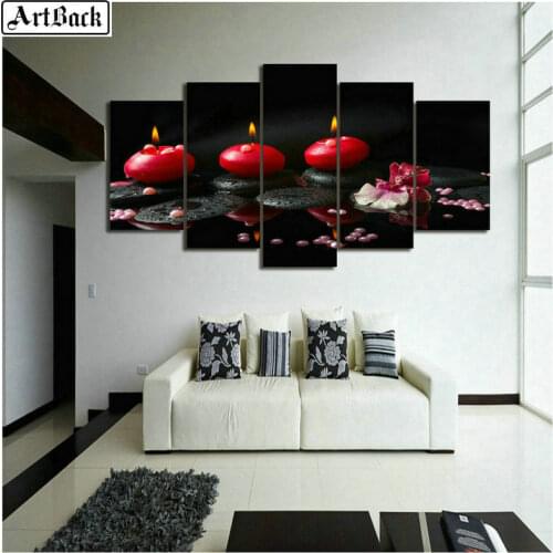 Five spell diamond painting candle landscape diy full square &round sticker diamond mosaic embroidery home decoration