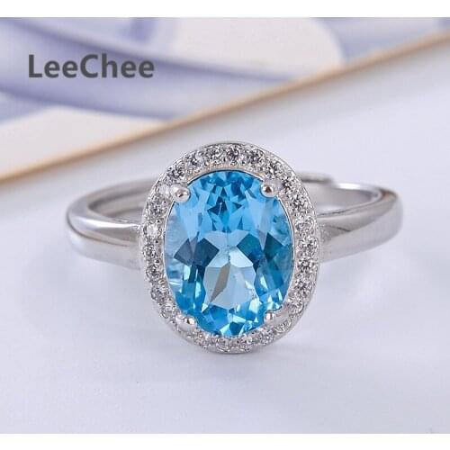 Natrual blue Topaz ring fashion gemstone jewelry for women 7*9mm High quality for office lady real 925 Solid Sterling Silve