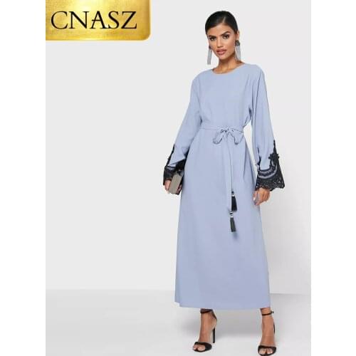 Latest Women Sets Clothes Free Shiping Items Latest Simple Plain Muslim Abaya Long Dress Lace Dubai Islamic Women Dresses