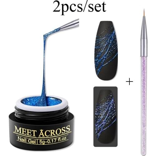 MEET ACROSS 2Pcs/Set Spider Gel Nail Art Super Stretch Drawing Glue Painted Gel Graffiti Easy drawing Metal Painted Nail Polish