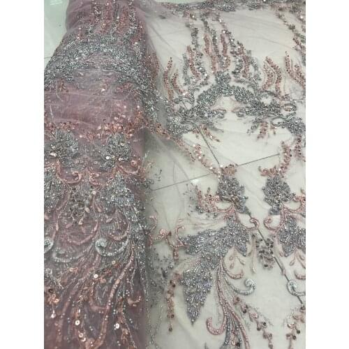 Fashion african lace fabric L-218689 with beads embroidery Nigerian Net Lace French tulle lace fabric For Wedding dress