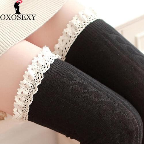 5 colors fashion autumn cotton lace Japanese girls stockings girl Women Over The Knee stocking Thigh High Stockings lingerie 039