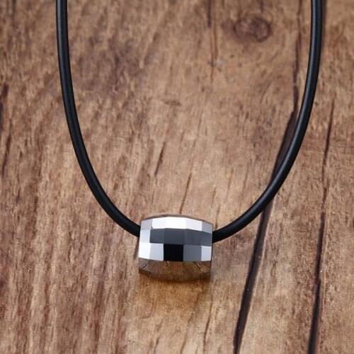 Fashion Chokers Necklaces for Men Tungsten Carbide Pendant Black Rubber Leather Rope Black Colar Unisex Trendy Jewelry