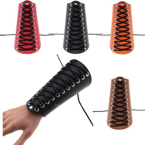 Men Medieval Cosplay Accessories Leather Bracer Cross String Arm Armor Warrior Knight Viking Pirate Steampunk Armband Cuff