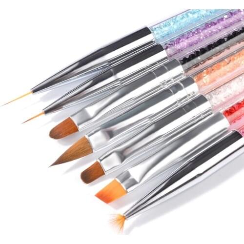 7Pcs/Set Rhinestones Handle Nail Brush For DIY UV Gel Polish Drawing Liner Carving Painting Nail Art Pens Salon Manicure Tools