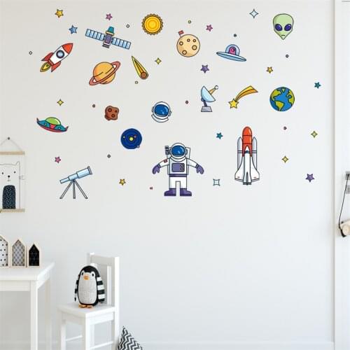 Wall stickers Space spaceship alien alien rocket robot Decorative cartoon childrens room wall decoration Wall Window Decoration
