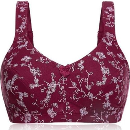 Womens Cotton Full Coverage Non Padded Underwear Plus Size Wide Straps Wireless T-shirt Bra Lingerie for Female 44 B C D DD