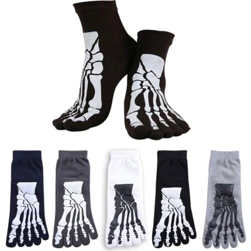 5 colors Punk Rock Unisex 3D print terror skeleton toe socks Hip Hop scary skull five finger odd sox bone short socks