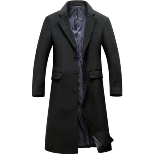 New Winter Woolen Coat Men Fashion X-Long Trench Coat Single Breasted Slim Fit Windproof Jacket British Style Wool Coat Male