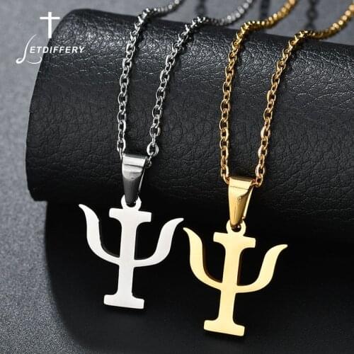 Letdiffery Gold Color Symbol PSI Necklace Stainless Steel Psychology Pendant Necklace Gift For Psychology Researcher