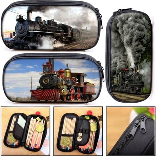 Locomotive / Steam Train Cosmetic Cases Pencil Bag Boy Girl School Case Kids Pencil Box Children Stationary Bag