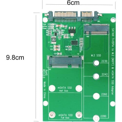 SATA III to mSATA & M.2 B-Key NGFF SSD 2 in 1 Converter Adapter