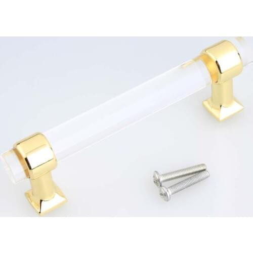 160mm Modern fashion clear acrylic kitchen cabinet wardrobe door handle 96mm 5" bright gold wincabinet darwer pull knob crystal