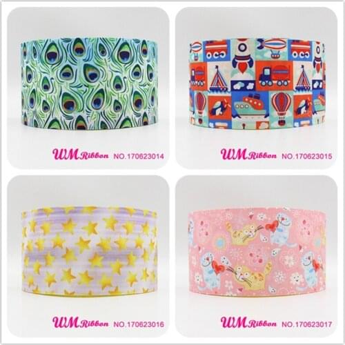 Q&N ribbon 3inch 75mm star cat printed grosgrain ribbon webbing 50yards/roll for headband hair bows free shipping