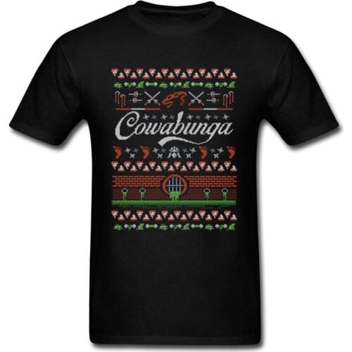 Cowabunga Christmas T-shirt Ninja T Shirt Men Tops Tees Sweater Clothing Warrior Xmas Gift Tshirt Cotton Fabric