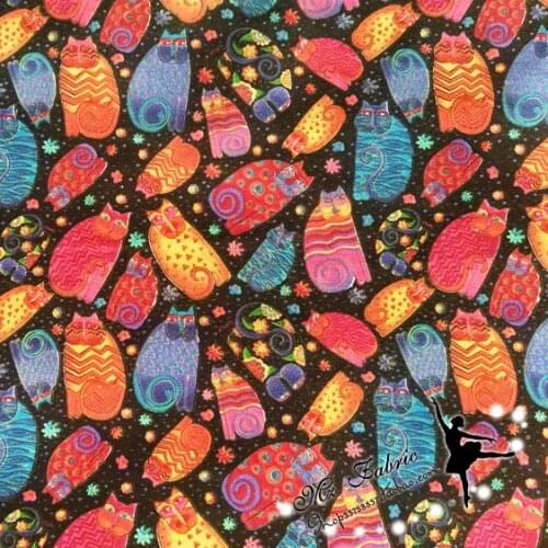 Width 150cm Black retro cat Cotton Sewing Fabric DIY Handmade Material Hometextile Patchwork