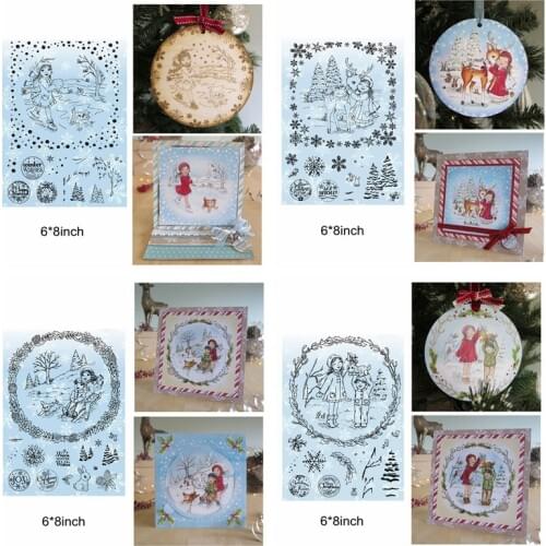 Merry Christmas Wearth Flower Human Snowflake Tree Deer Skating Toboggan Clear Silicone Stamps Diy for Scrapbook Handcraft Cards