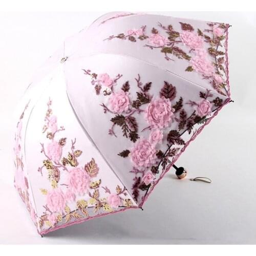 Folding Flower Umbrella Rain Women Three Folding Customized Umbrella Female Rain Tools Unique Parasol Umbrella
