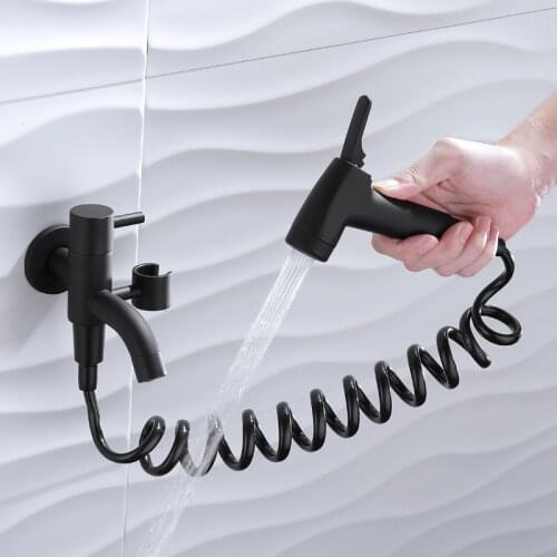 Bidet Shower Black Bathroom Toilet Bidet Faucet Wall Mounted Washer Mop Tap with Shattaf Holder Bracket and Spring Hose PVD Hose