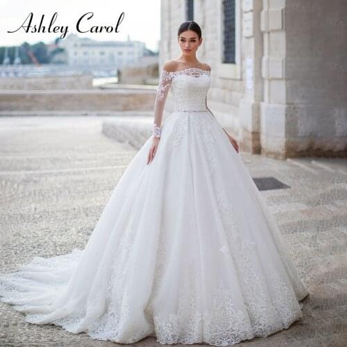 Ashley Carol A-Line Wedding Dress 2021 Long Sleeve With Jacket Romantic Appliques Lace Up Princess Bridal Gown Vestido De Novia