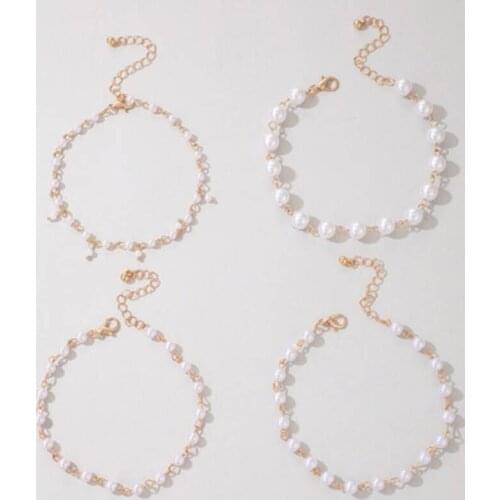 UOTIX Simple Generous Tassel Foot Ornaments Female Beach Imitation Pearl Anklet 4-Piece Set For Women Jewlery Gift