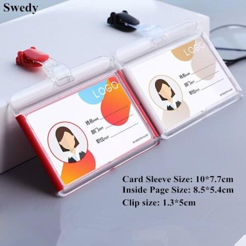 Retractable Work Name Card Holders Business Work Name ID Badge Holder Transparent Acrylic Bags Case With Clip