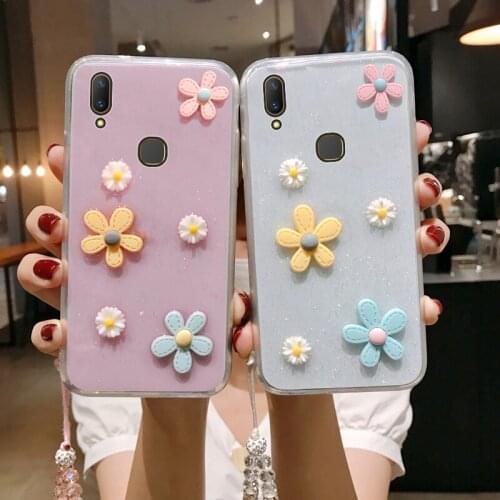 Y85 3D Bloemen Glitter Phone Case For Vivo V9 Transparante Bling Soft Tpu Back Cover