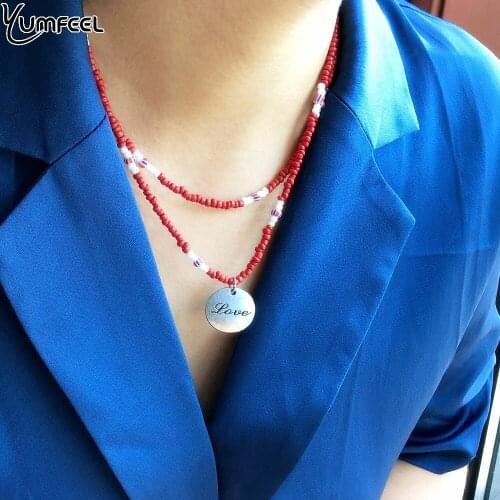 Yumfeel Brand New Bohemian Seed Beaded Jewelry 4 Colors Choice Multi Layer Love Necklace Women