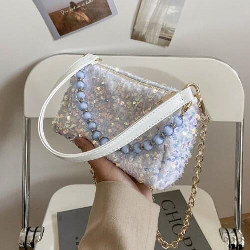 Fashion Sequins High Quality PU Leather Crossbody Bags Beaded Bag for Women Summer Shoulder Handbags and Purses Lady Cross Body