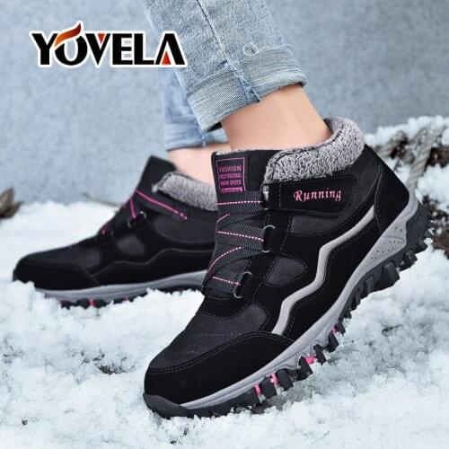 Women Boots Winter Fur Plush Warm Snow Boots WoMen Flat Shoes Ladies Winter Leather Ankle Boots Unisex Outdoors Sneakers Size 42