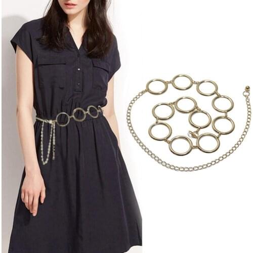 Hot Sales Women Adjustable Metal Circle Thin Skinny Chain Waist Belt Dress Waistband Decor
