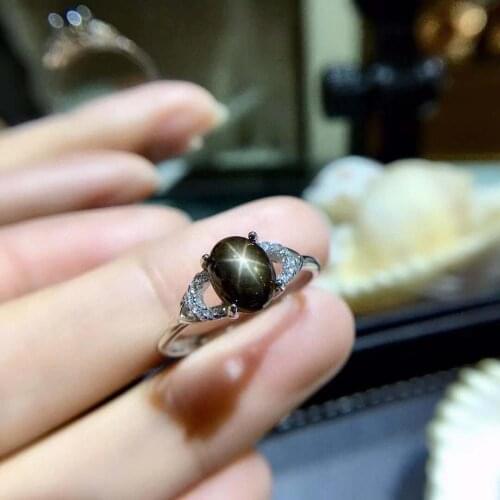 Natural Star Sapphire Oval Gemstone Ring S925 Sterling Silver Fine Fashion Charming Jewelry for Women【FS Jewelry