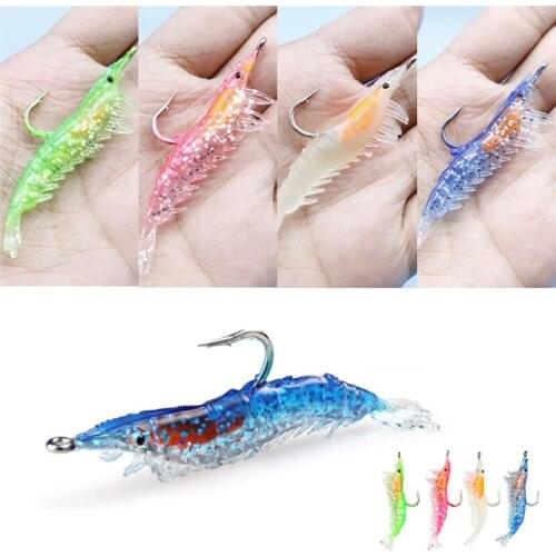 1 Pcs Luminous Soft Shrimp Simulation Fish Lure Shrimp Smell Single Prawn Bait Artificial Trout Bait Fishy Hook Tackle