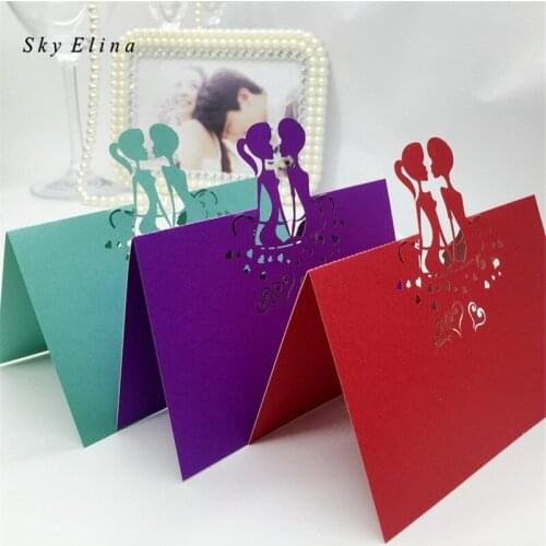 10pcs Kissing couple Love Heart seat card Laser Cut Wedding Party Table Name Place Cards Wedding Decoration 6z