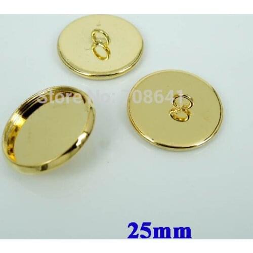 25mm New Golden Plated Blank Bases Cabochons Style Circle Bezel tray Back Loop Buttons Pendant Caps Settings Wholesale