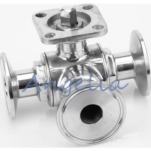 3/4" Stainless Steel 304 Clamp Three Way T Type Sanitary Ball Valve With Actuator Base