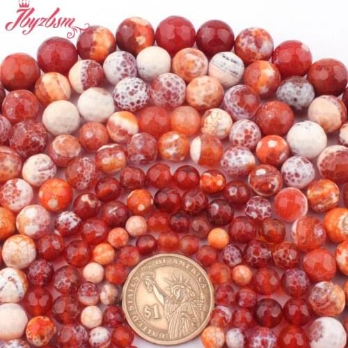 6,8,10,12mm Round Red Faceted Cracked Agates Natural Stone Beads For DIY Necklace Bracelets Jewelry Making 15" Free Shipping