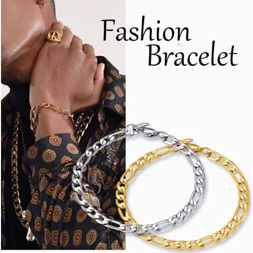 Bracelets mens stainless steel fashion hip hop gold bracelet for women on hand chain men bracelet for men accessories wholesale