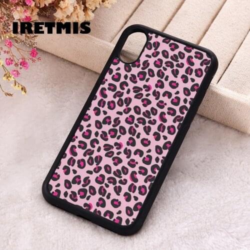 Iretmis 5 5S SE Phone Cover Case for iPhone 6 6S 7 8 Plus X Xs XR 11 12 Mini Pro Max Pink and Black Leopard Spots Print Pattern