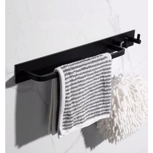 Bathroom Black Towel Bar Hook With Towel Robe Hook Kitchen Wall-mounted Storage Hook Holder Towel Hanger