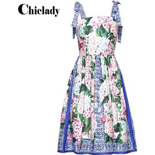 CHICLADY vintage baroque floral printed lace up bow spaghetti strap mini dresses for women beach boho casual plus size vestidos