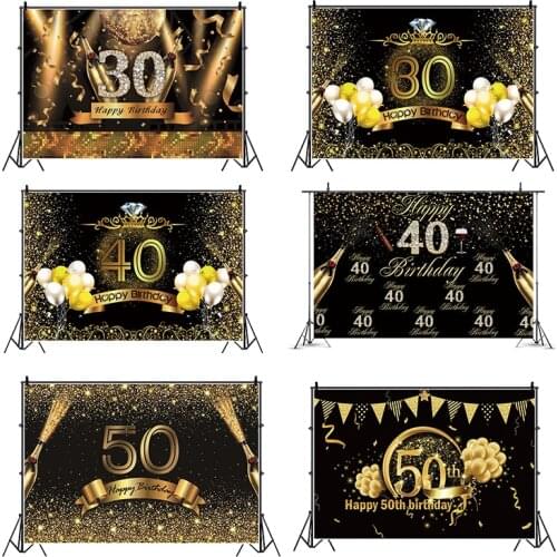 30th 40th 50th 60th Happy Birthday Party Black Gold Backdrop Decoration 30 40 50 Adult Birthday Party Decoration Supplies