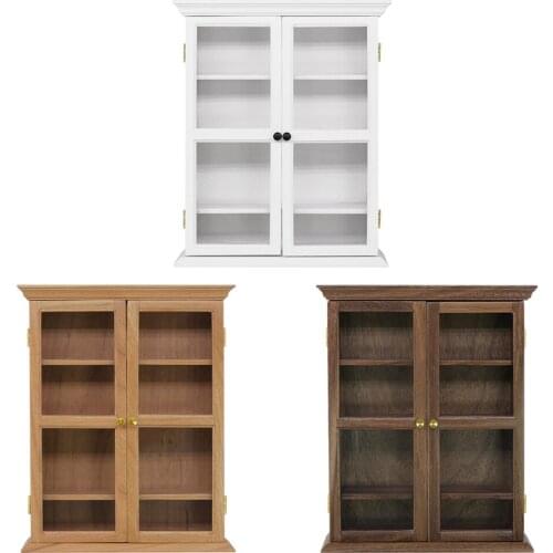 1/6 Wooden Doll House Wall Cabinet Showcase Study Office Decor Ornament
