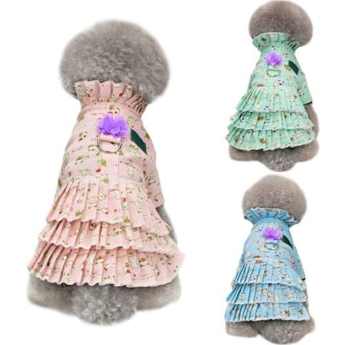 Elegant Dog Clothes Princess Style Print Dress Pleated Skirt For Small Large Teddy Pug Chihuahua Cat Clothing Pet Wedding Dress