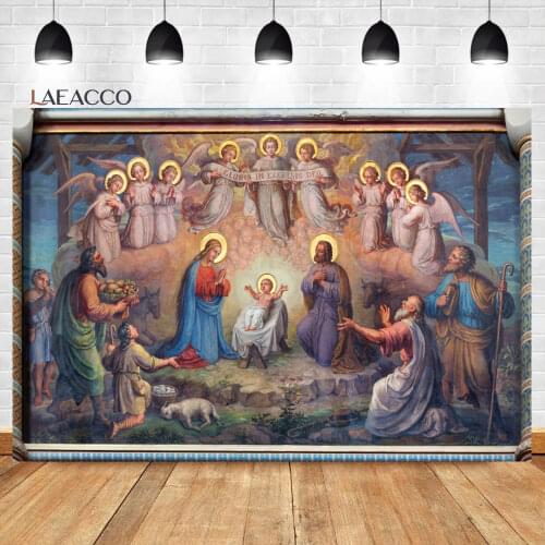 Laeacco Gloria In Excelsis Deo Nativity Scene Jesus Birth Christian Fresco Photography Backdrops Photo Backgrounds Photo Studio