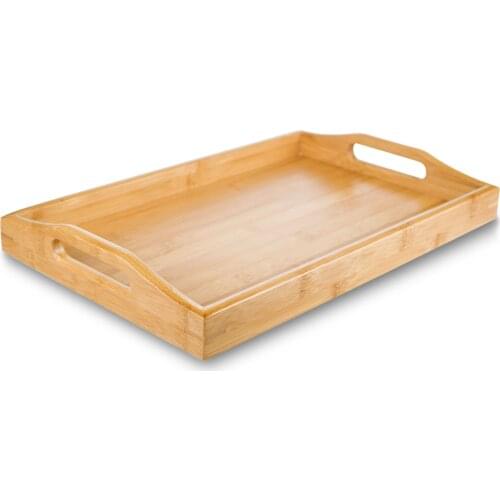 Smooth Handles 100% Natural Bamboo Big Flat Serving Tea Tray Board [Bamboo, about 25x38cm(10x15")]