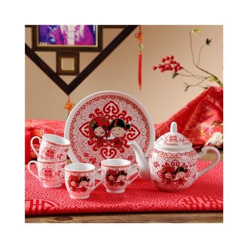 Ceramics Tea Set Creative Wedding Red Teacup Cold Kettle Home Teapot Chinese Style Kung Fu Black Tea Da Hong Pao Teaware